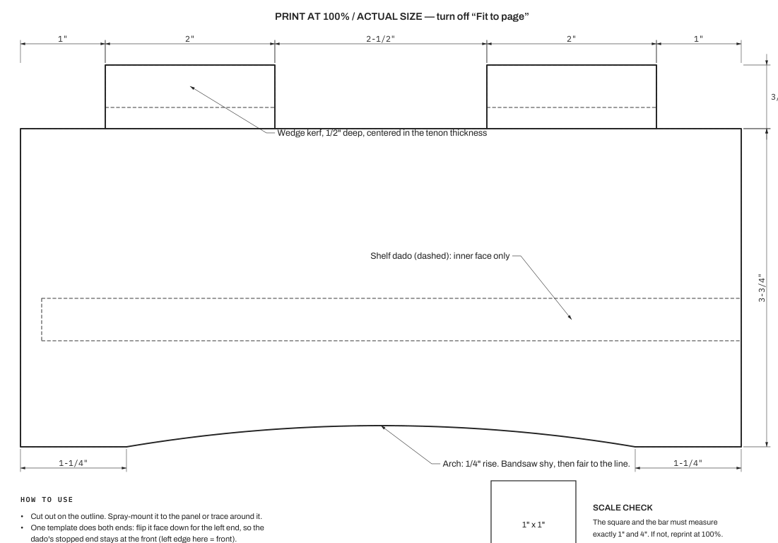 Full-size template for the monitor riser's end panel