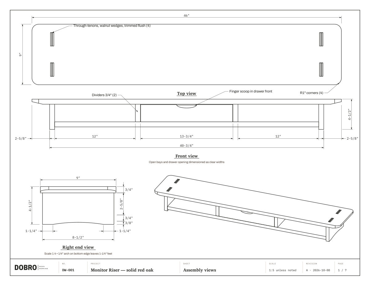 Monitor Riser: Sheet 1, assembly views